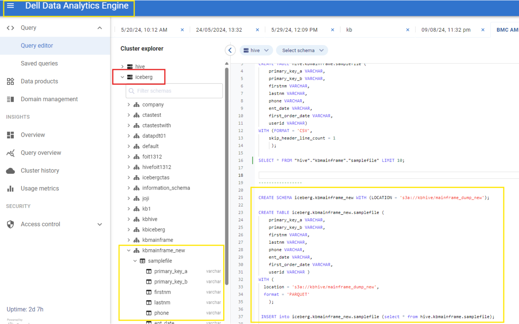 New Schema and Table created under iceberg catalog and data load into the iceberg table as parquet file format.