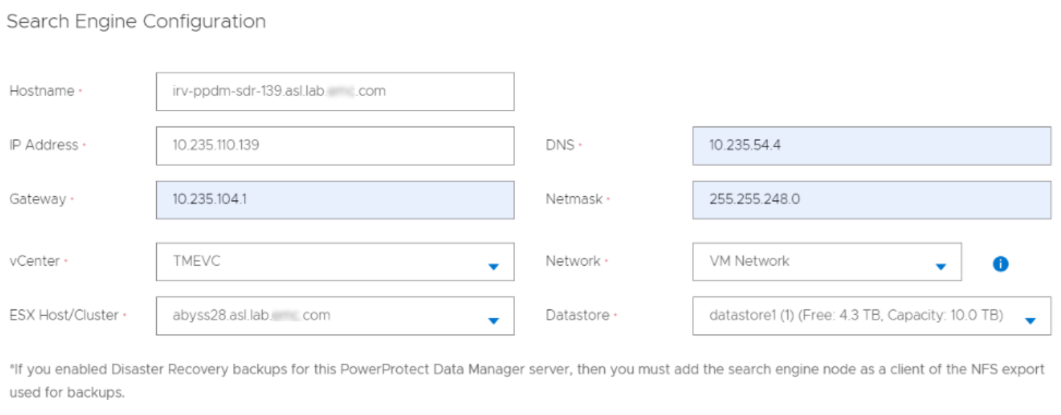 This figure shows the Search Engine Configuration details