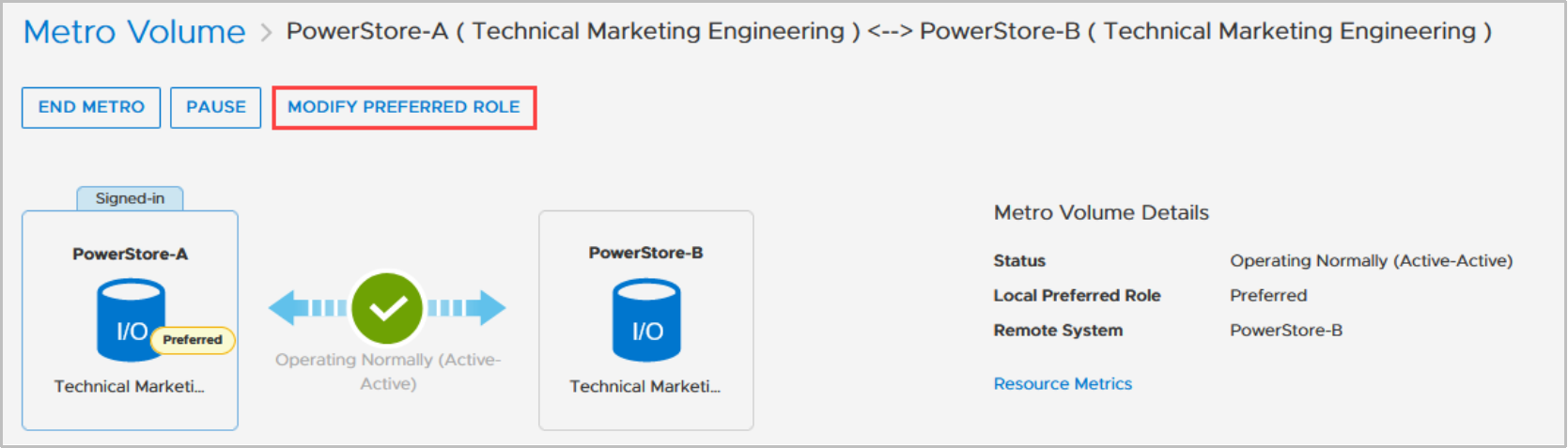 PowerStore Manager modify preferred role option
