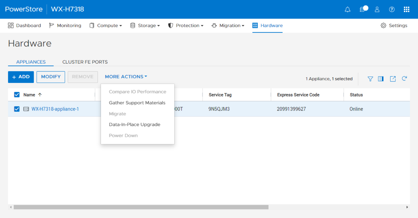 Screenshot of data-in-place upgrade