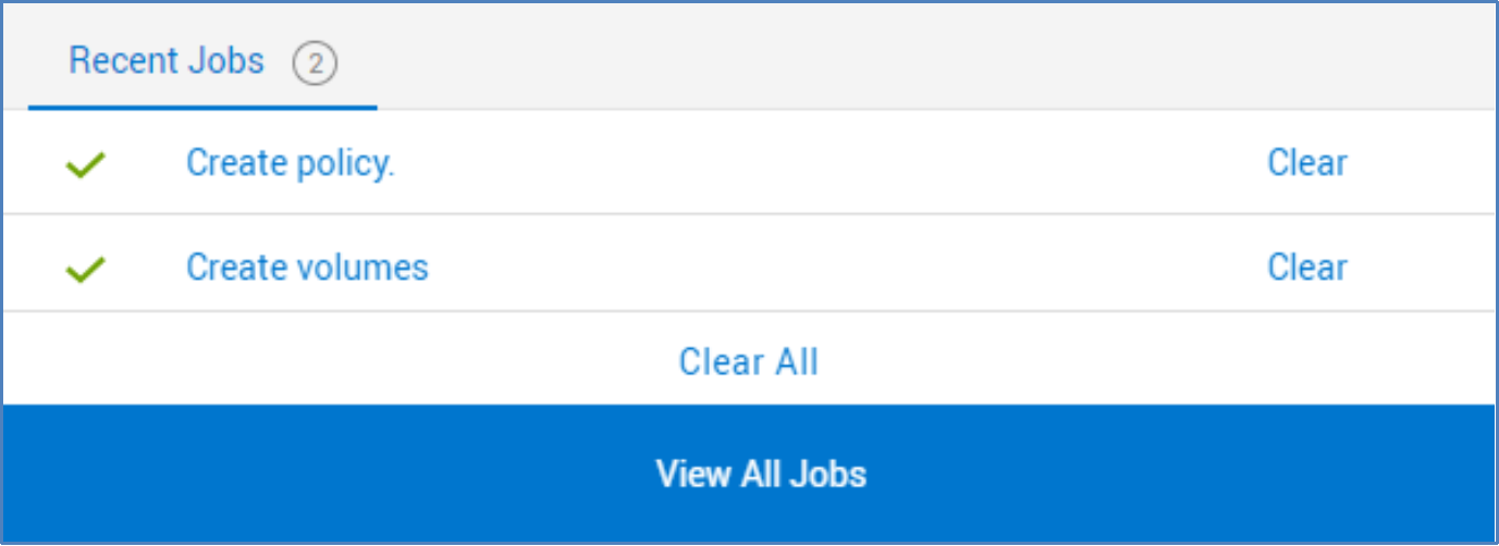Clicking the Jobs icon lists the recent jobs that are running or have completed on the cluster.