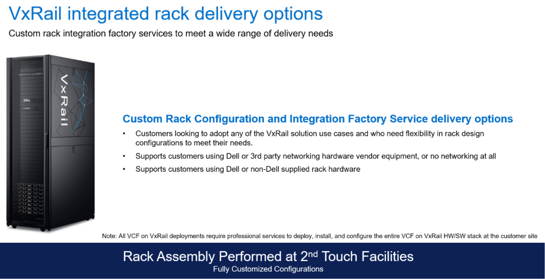 A diagram presenting VxRail integrated rack delivery options