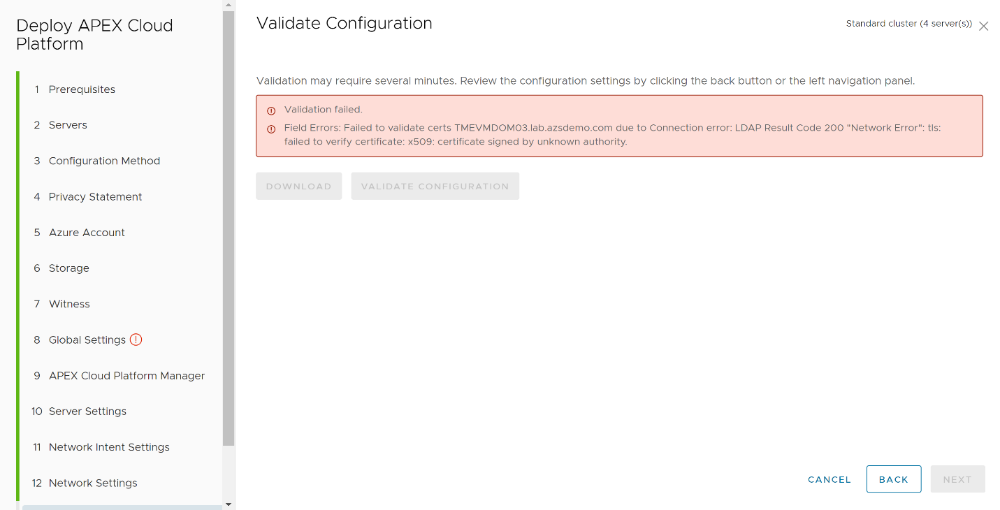 Validation failure example.