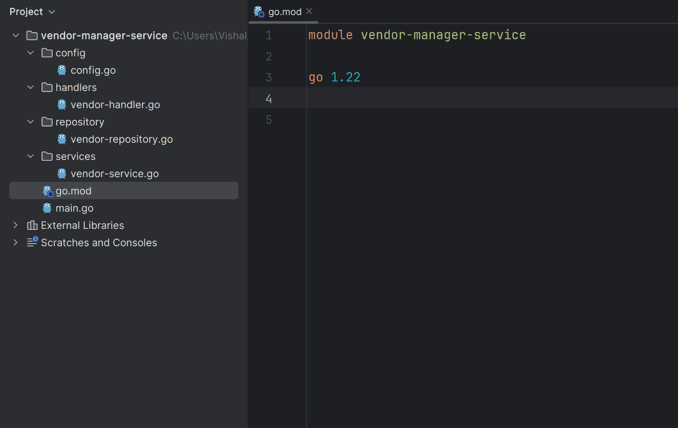 A screenshot of vendor manager microservice.