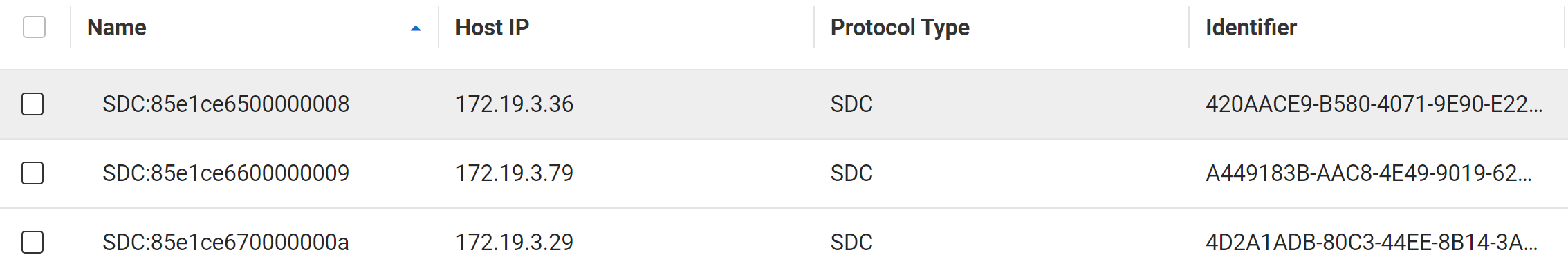 List of the SDC nodes(EKS worker nodes) which are connected to APEX Block Storage cluster.