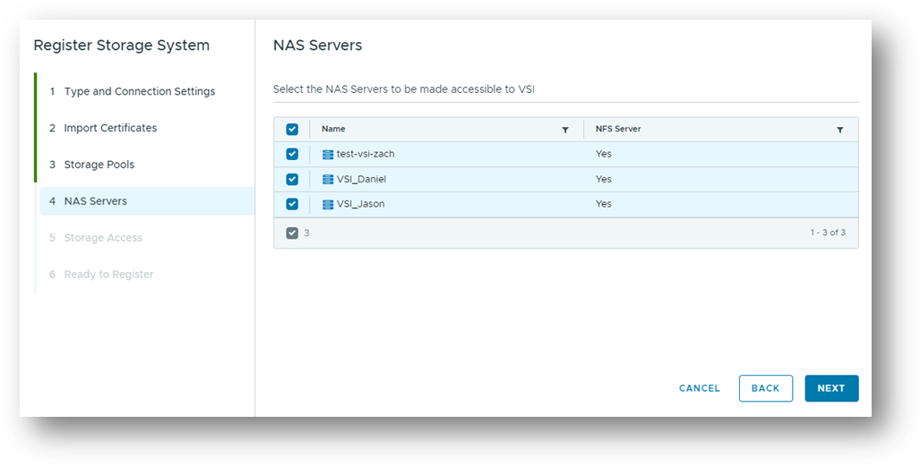 Dell VSI UI showing NAS Server discovery for PowerFlex