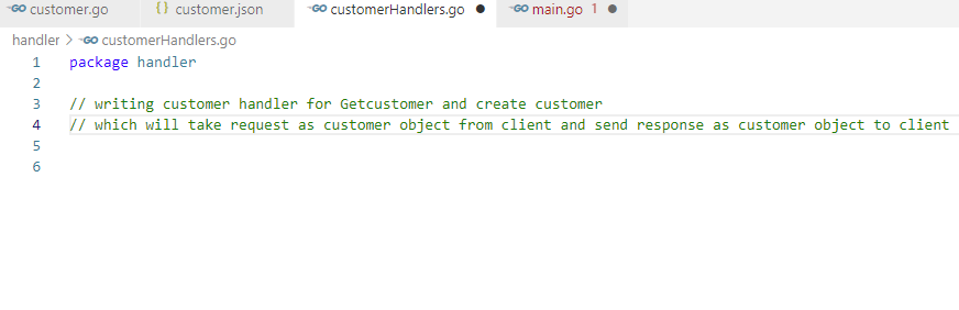 A screenshot of copilot prompt for writing a customer handler for Get and Create customer operations