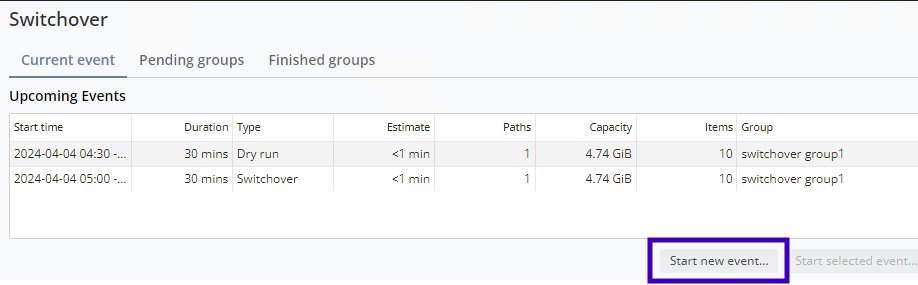 This figure shows a new manual switchover event.