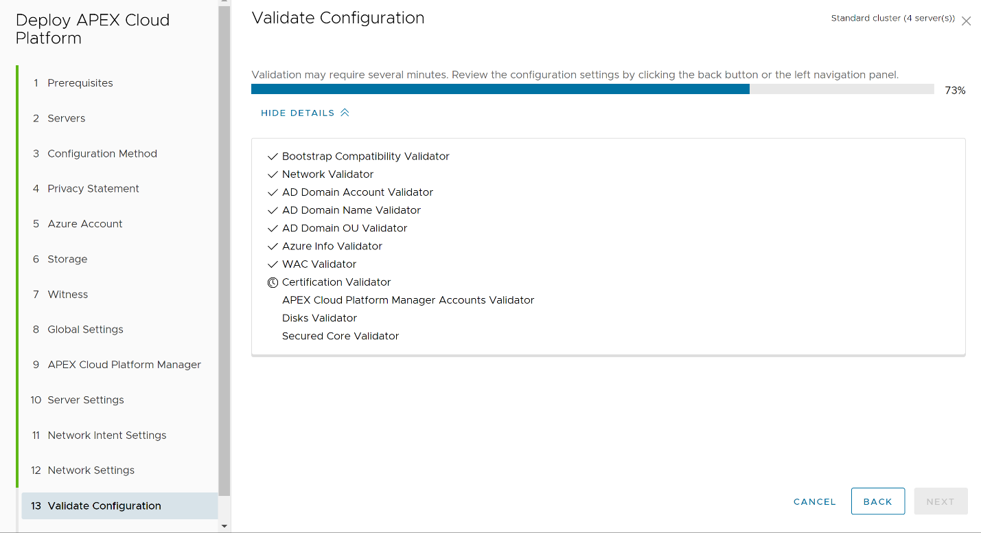 Validations performed during the Deploy Cluster Configuration stage