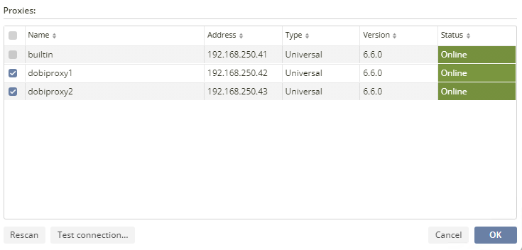 This image shows the proxies test connection details.