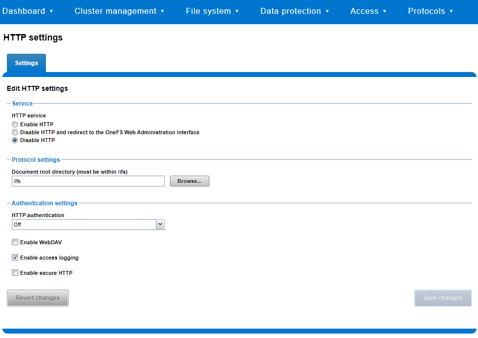 WebUI screenshot showing HTTP configuration settings.
